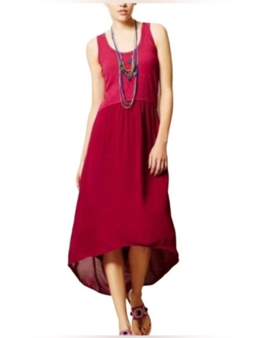 Anthropologie Left Of Centre Women’s Sleeveless High-Low Dress in Deep Raspberry